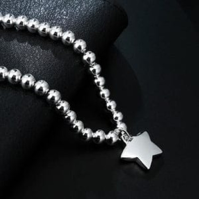 Sterling Silver 4MM Bead China Star Pendant Bracelets For Women